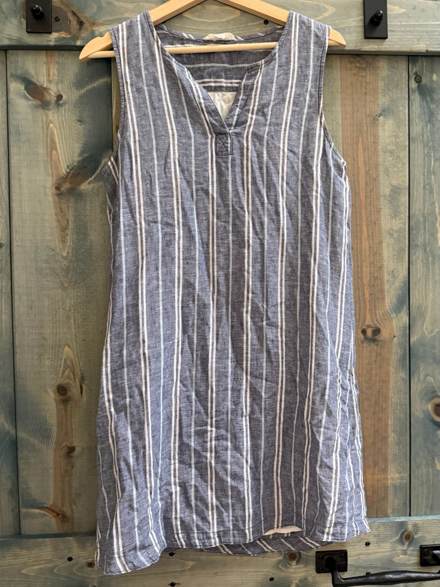 Beachlunchlounge Striped Sleeveless linen Dress Size M Blue White V-Neck 3
