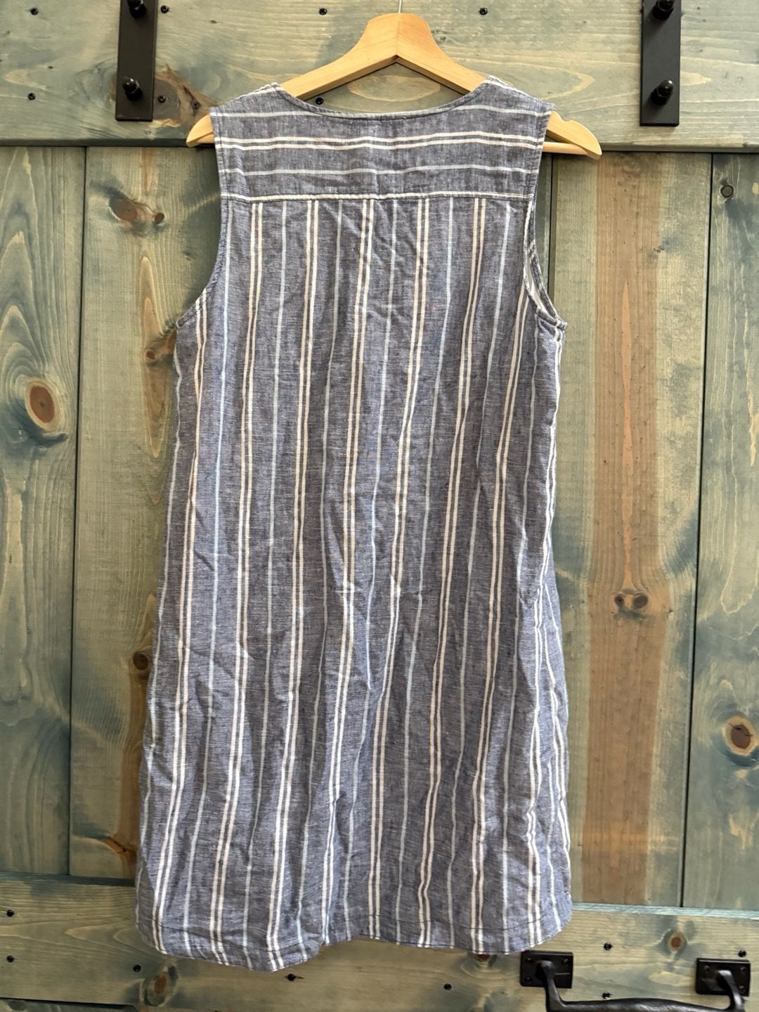 Beachlunchlounge Striped Sleeveless linen Dress Size M Blue White V-Neck 4
