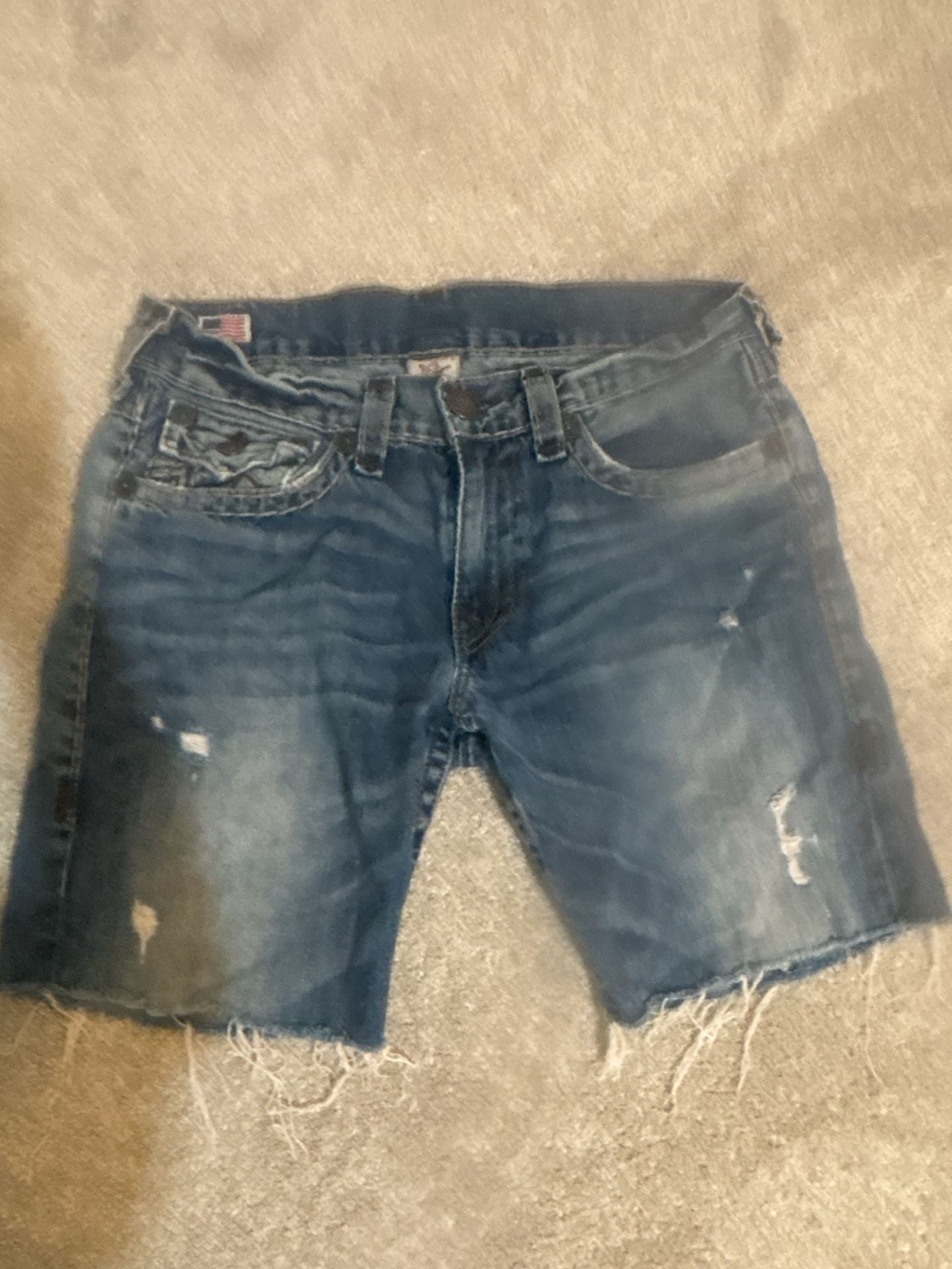 True Religion Denim Shorts Size 33 Distressed Jorts Blue 2