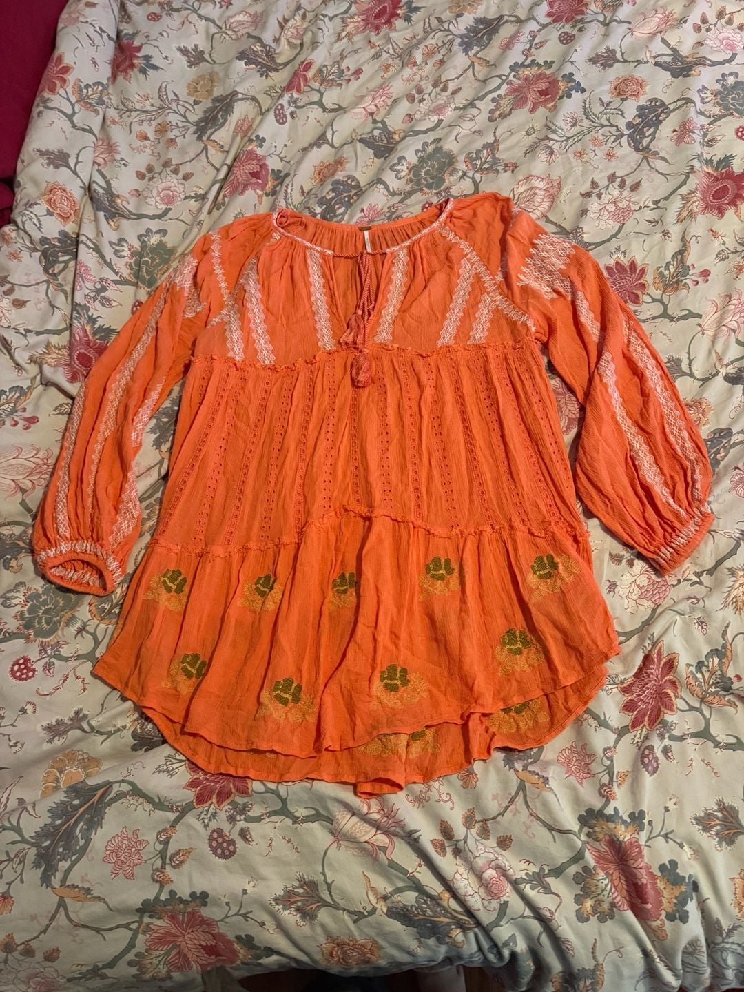 Free People Tunics & Tops Size S Orange Embroidered Blouse 2