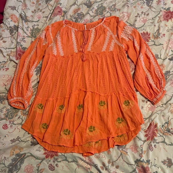 Free People Tunics & Tops Size S Orange Embroidered Blouse