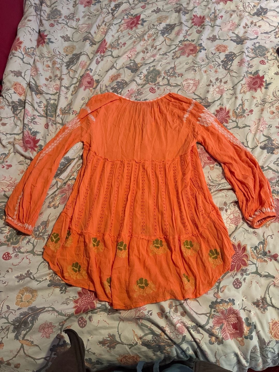 Free People Tunics & Tops Size S Orange Embroidered Blouse 3