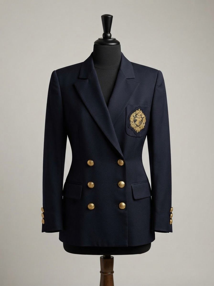 Linda Allard Ellen Tracy Blazer Size 8 Navy Wool Crest Patch 2