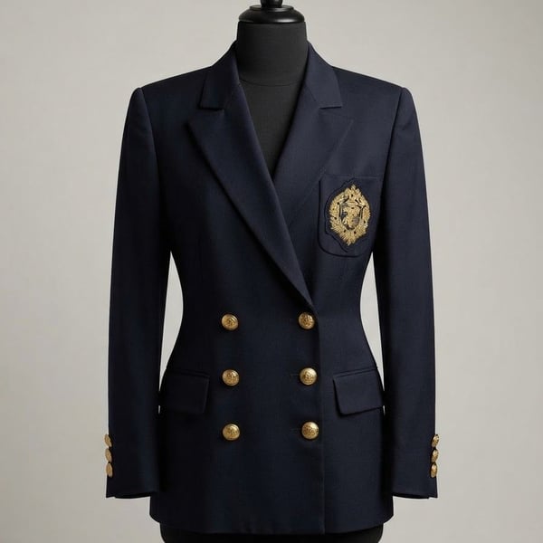 Linda Allard Ellen Tracy Blazer Size 8 Navy Wool Crest Patch
