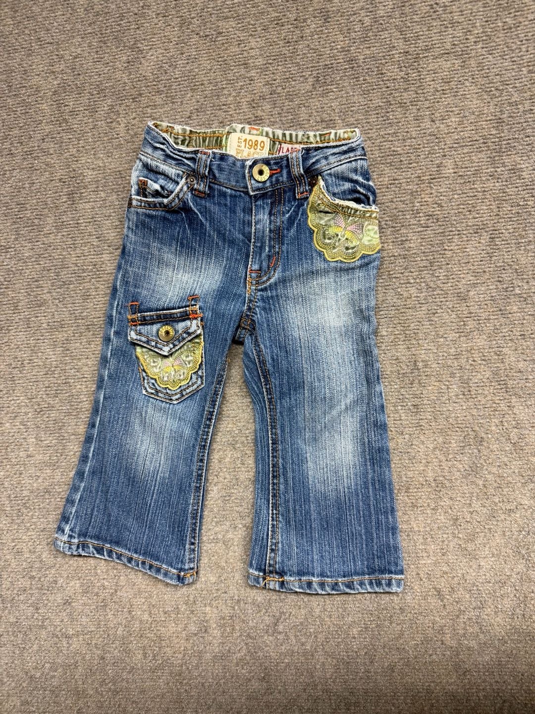 Bongo Jeans Faded Blue Floral Rhinestones Pockets Girls 12 Zipper Relax Comfort 2