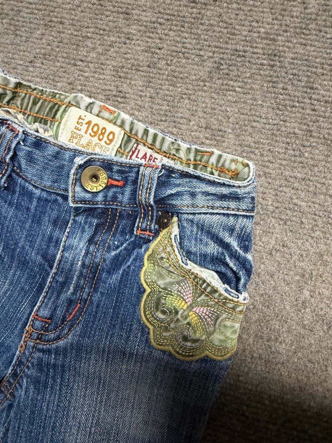 Bongo Jeans Faded Blue Floral Rhinestones Pockets Girls 12 Zipper Relax Comfort 5