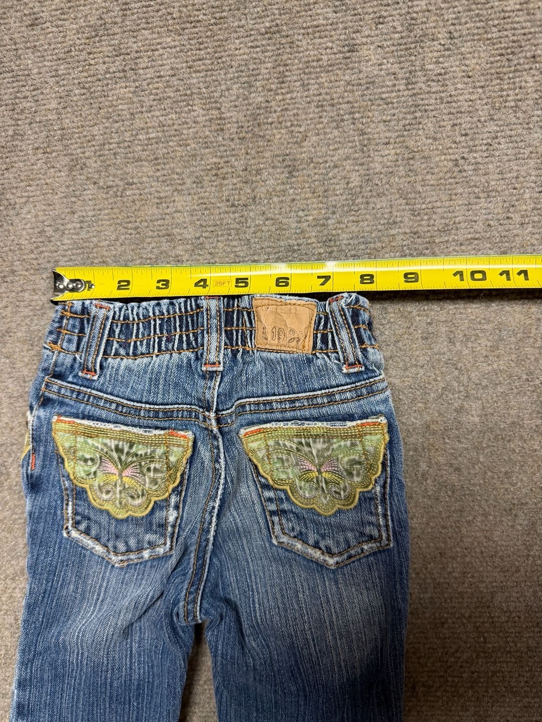 Bongo Jeans Faded Blue Floral Rhinestones Pockets Girls 12 Zipper Relax Comfort 6
