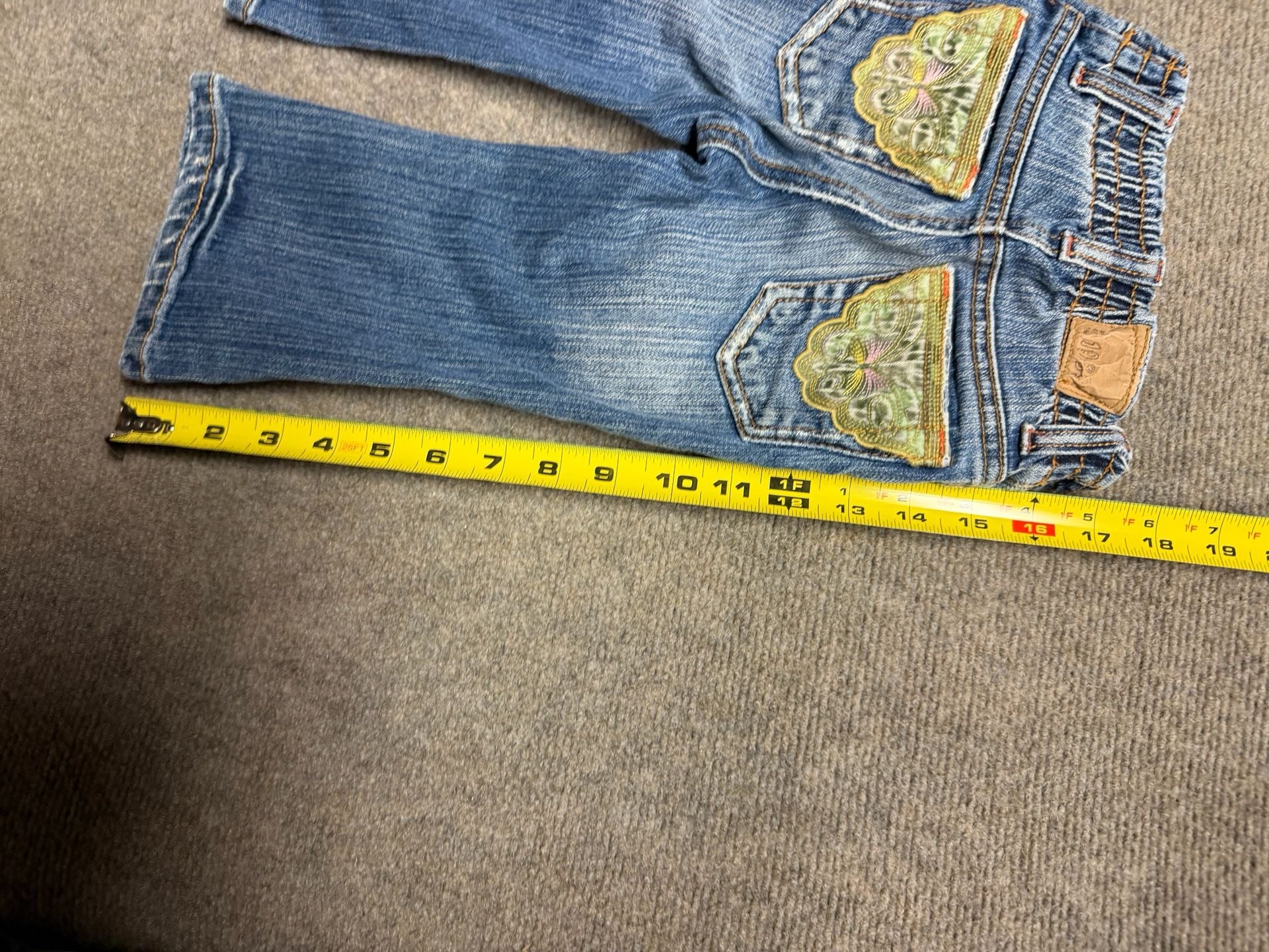 Bongo Jeans Faded Blue Floral Rhinestones Pockets Girls 12 Zipper Relax Comfort 7