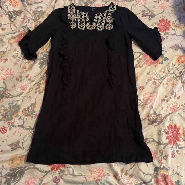 Madewell Cassia Dress Size XS Black Embroidered Ruffle Cotton