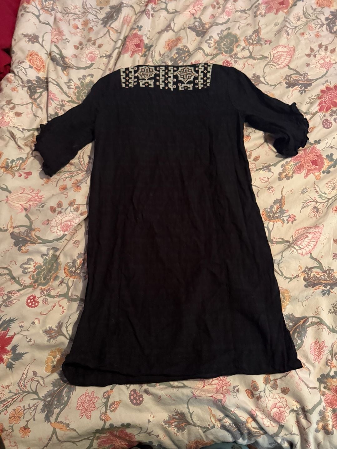 Madewell Cassia Dress Size XS Black Embroidered Ruffle Cotton 3