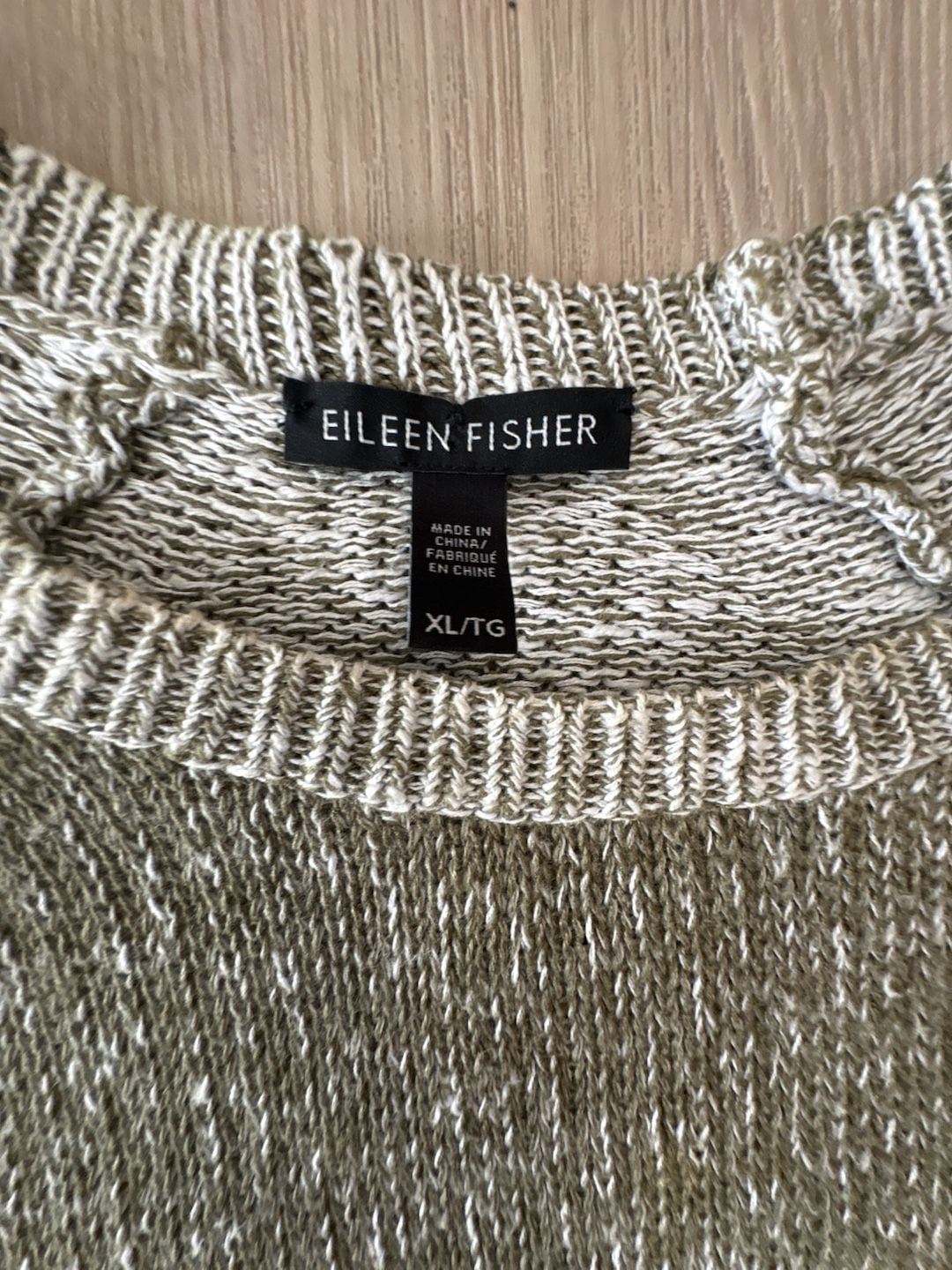 Eileen Fisher Marled Organic Linen Blend Sweater Size XL Olive Green Cotton 4