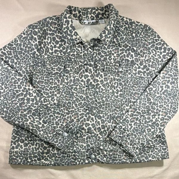 Serra Leopard Print Denim Jacket Gray Animal Pattern