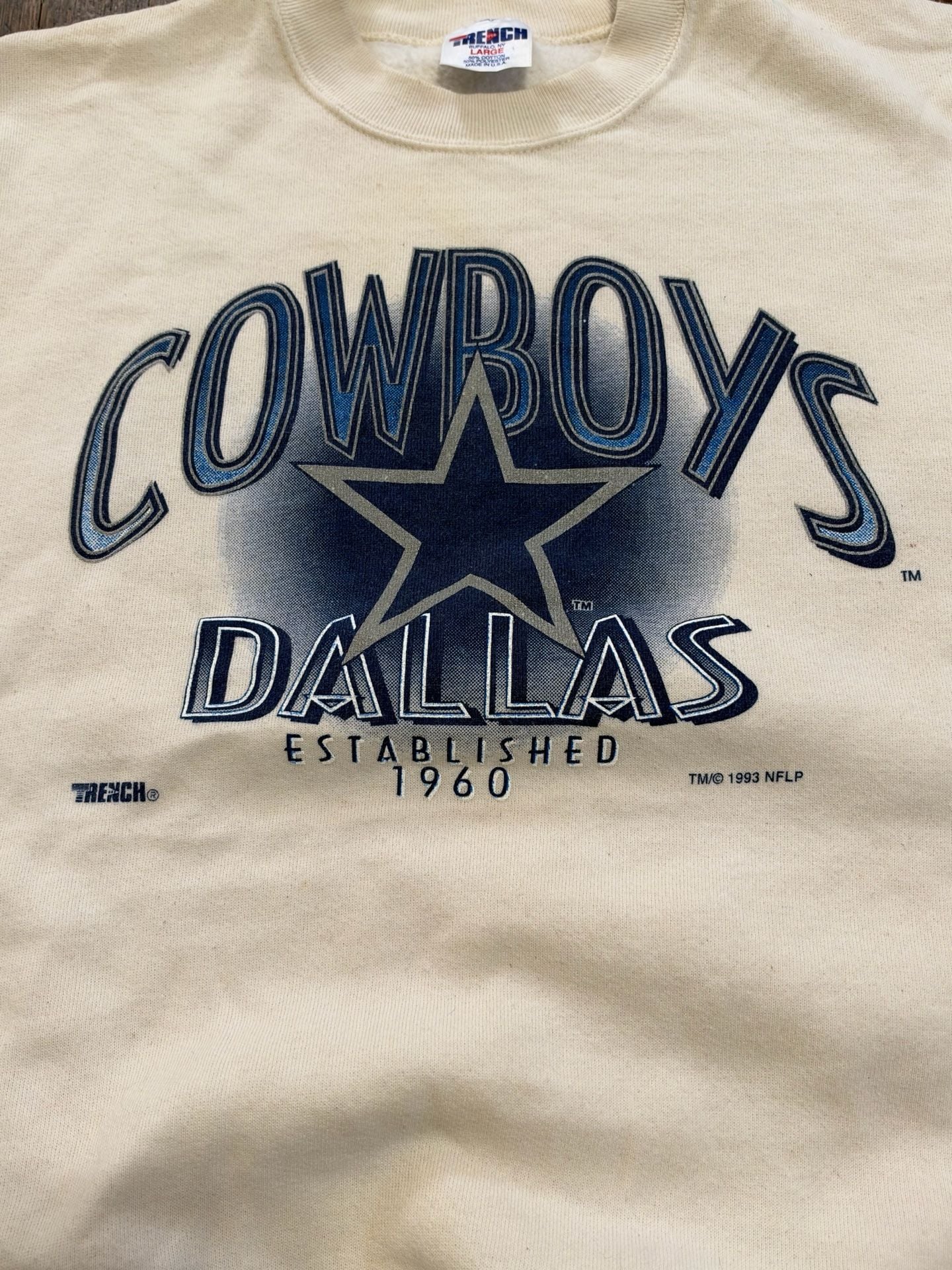 Vintage 1993 Trench Dallas Cowboys Sweatshirt Large White NFL Pullover Crewneck 3