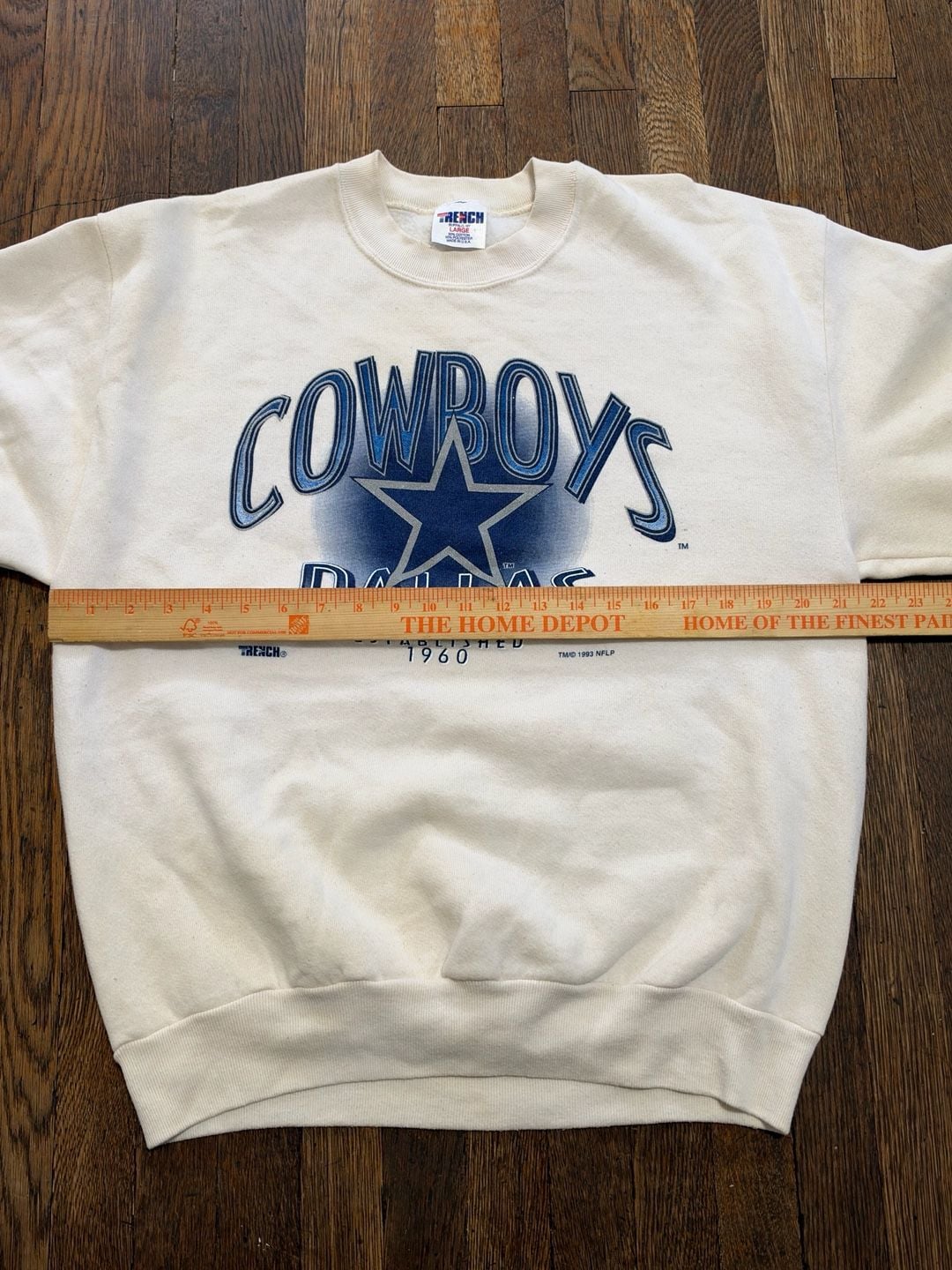 Vintage 1993 Trench Dallas Cowboys Sweatshirt Large White NFL Pullover Crewneck 5