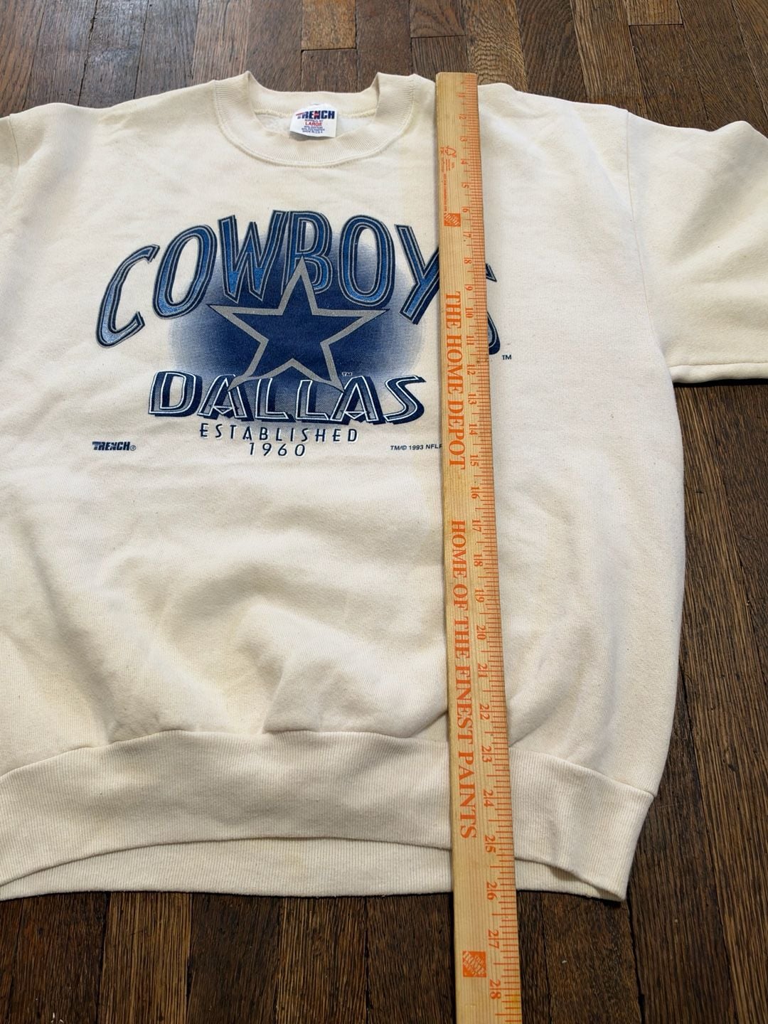 Vintage 1993 Trench Dallas Cowboys Sweatshirt Large White NFL Pullover Crewneck 6