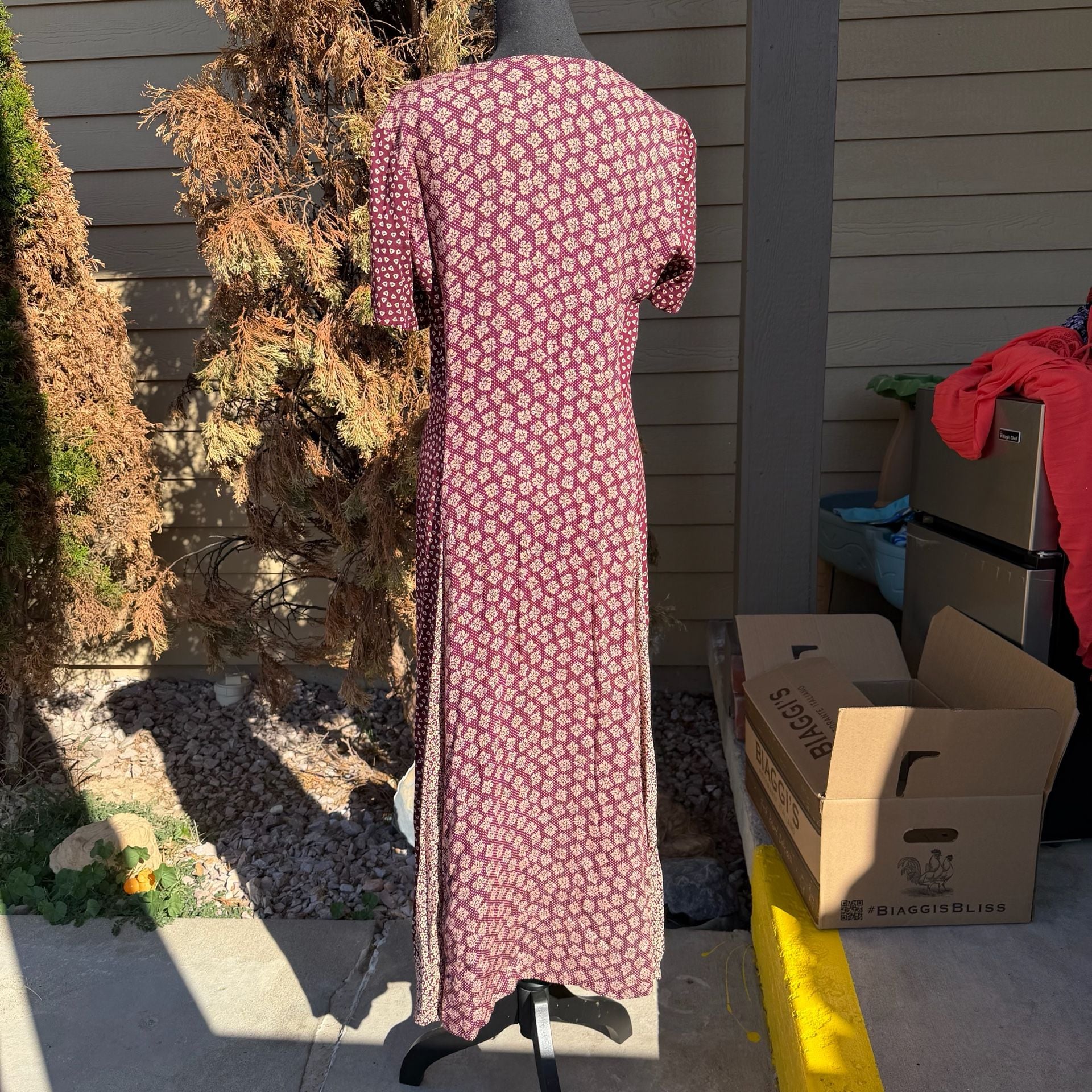 Vintage Sharagano Floral Midi Dress Size 8 Red Button Front 3