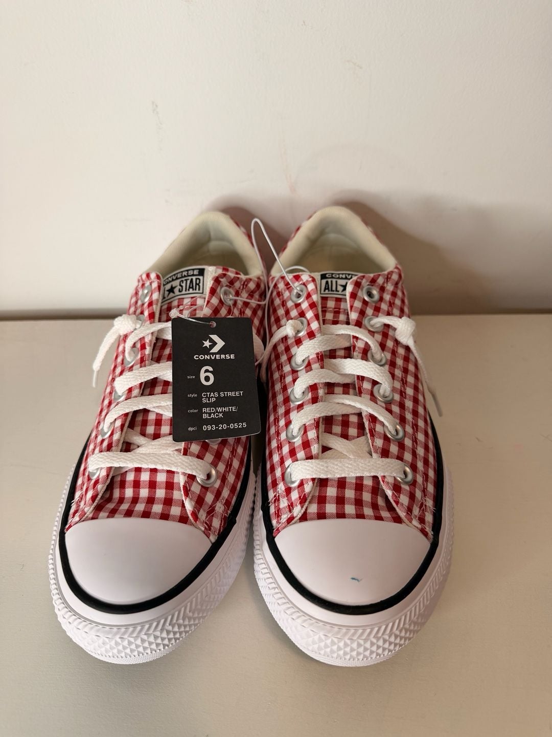 Converse CTAS Street Slip Size 6 Red White Black Gingham Sneakers 2
