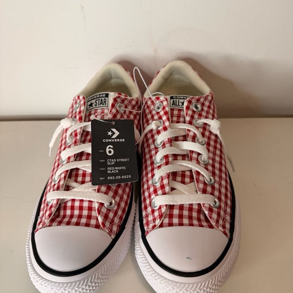 Converse CTAS Street Slip Size 6 Red White Black Gingham Sneakers