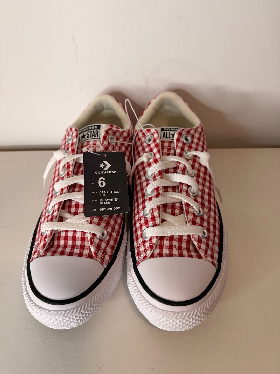 Converse CTAS Street Slip Size 6 Red White Black Gingham Sneakers 4