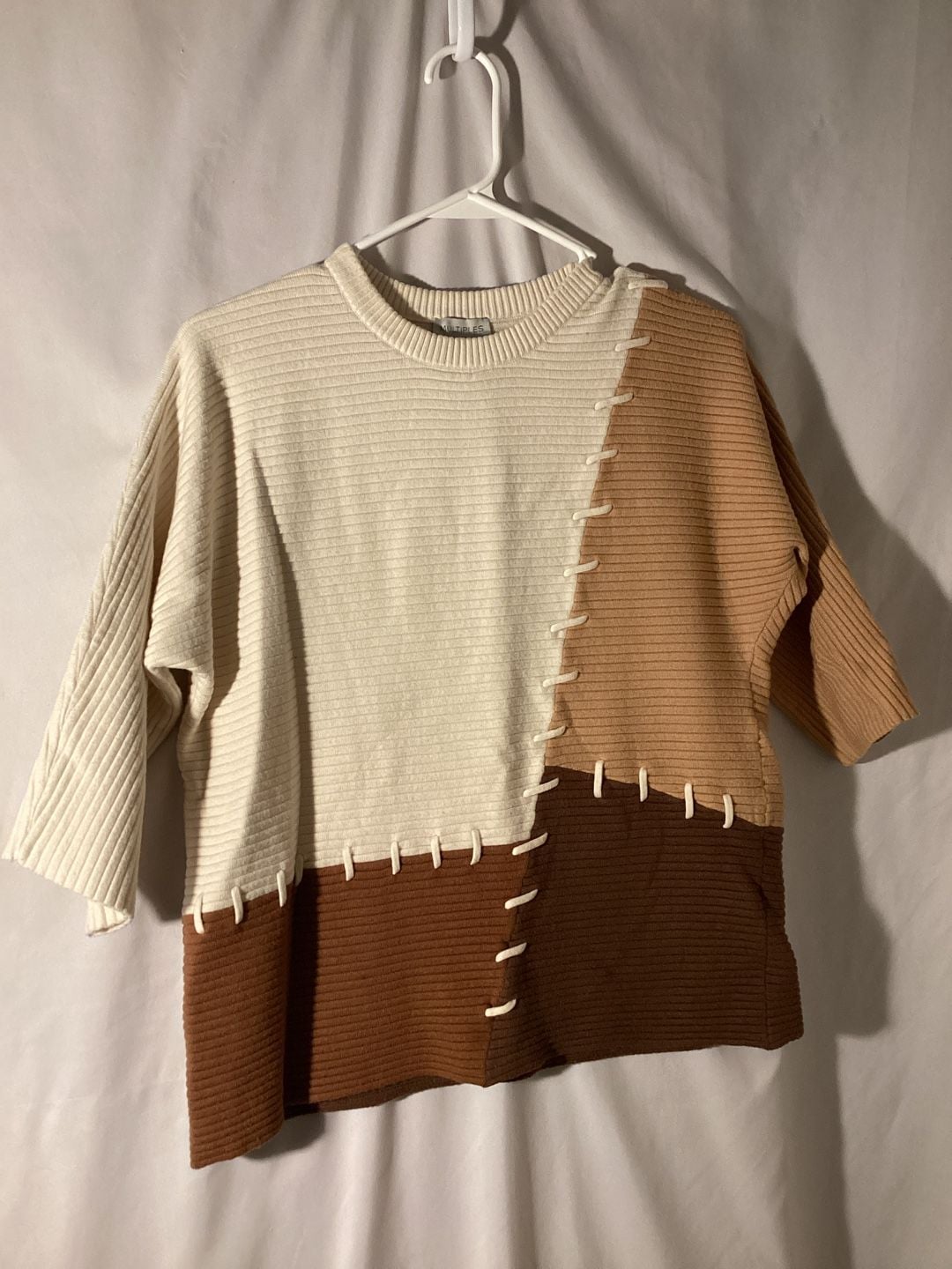 Multiples Sweater Size S Colorblock Ribbed Knit Lace Up 2