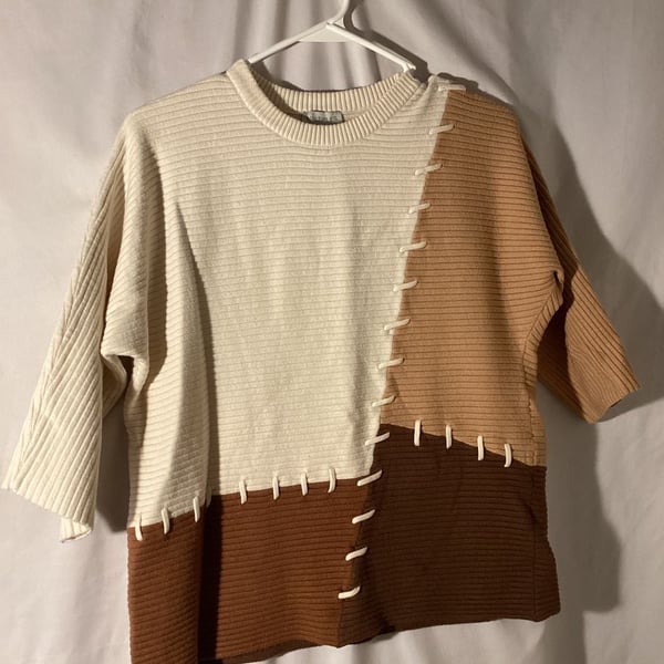 Multiples Sweater Size S Colorblock Ribbed Knit Lace Up