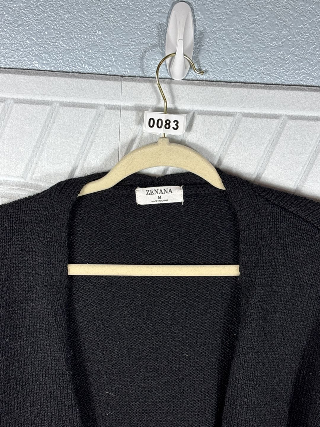 Zenana Open Front Cardigan Size M Black Knit Pockets 4