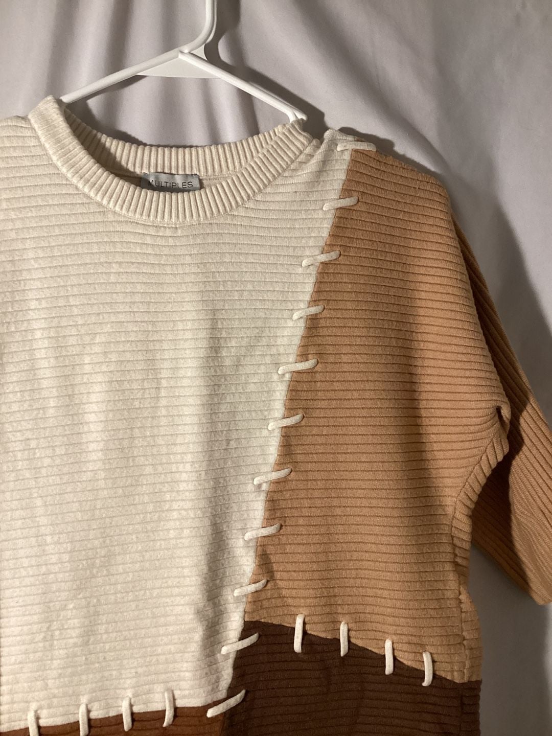 Multiples Sweater Size S Colorblock Ribbed Knit Lace Up 3