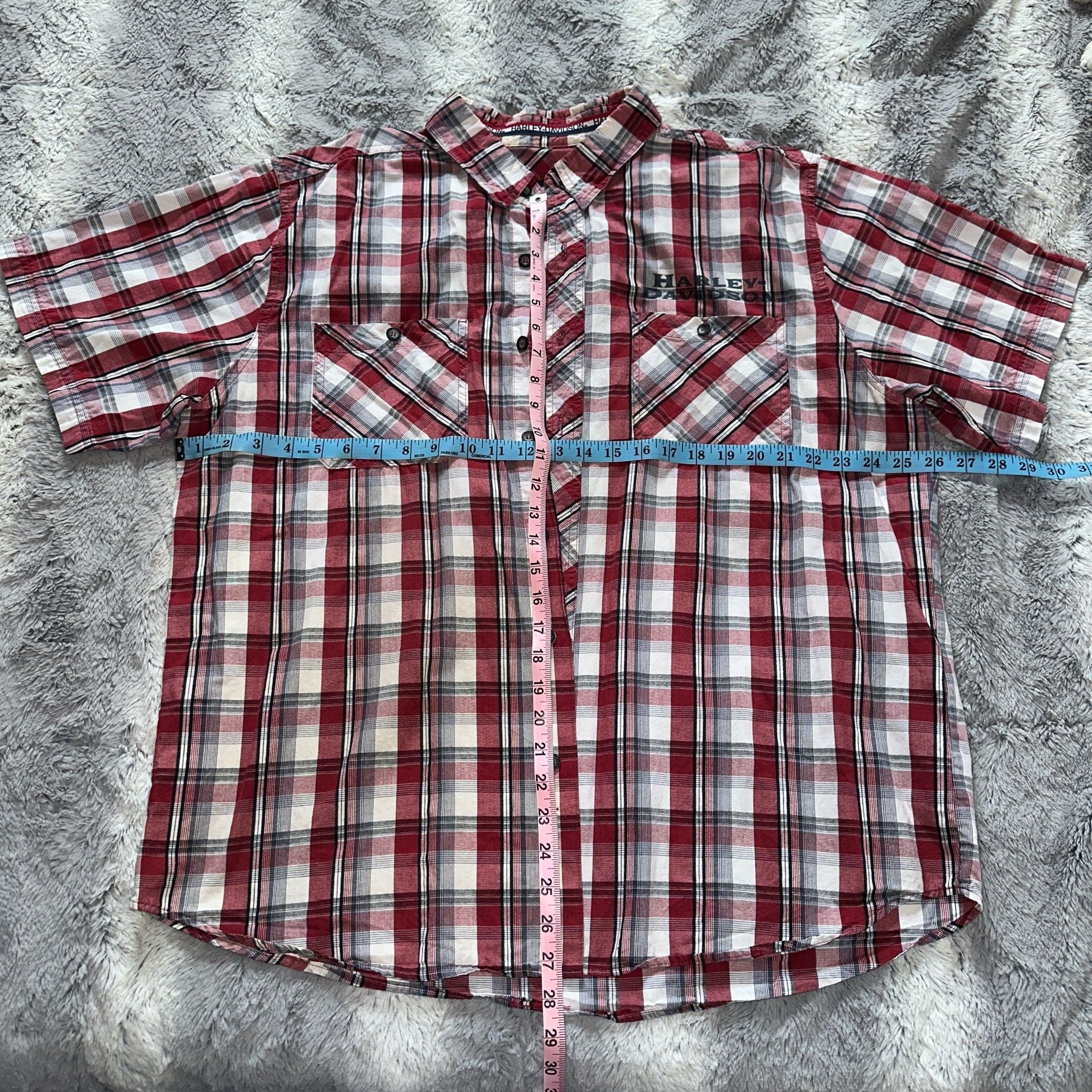 Harley-Davidson Short Sleeve Plaid Button Up Shirt Red 2