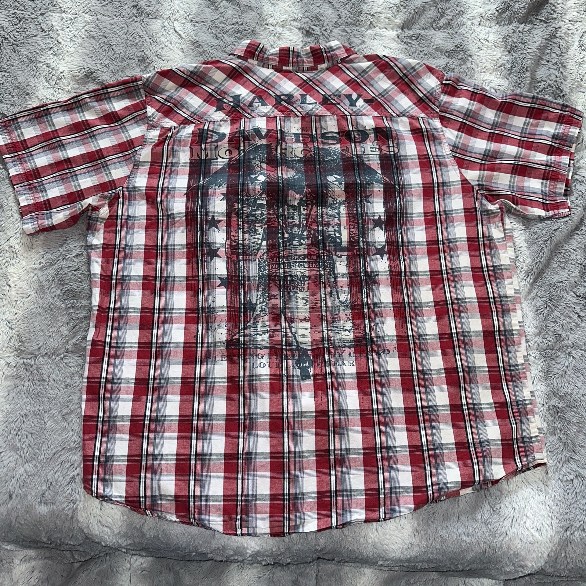 Harley-Davidson Short Sleeve Plaid Button Up Shirt Red 3
