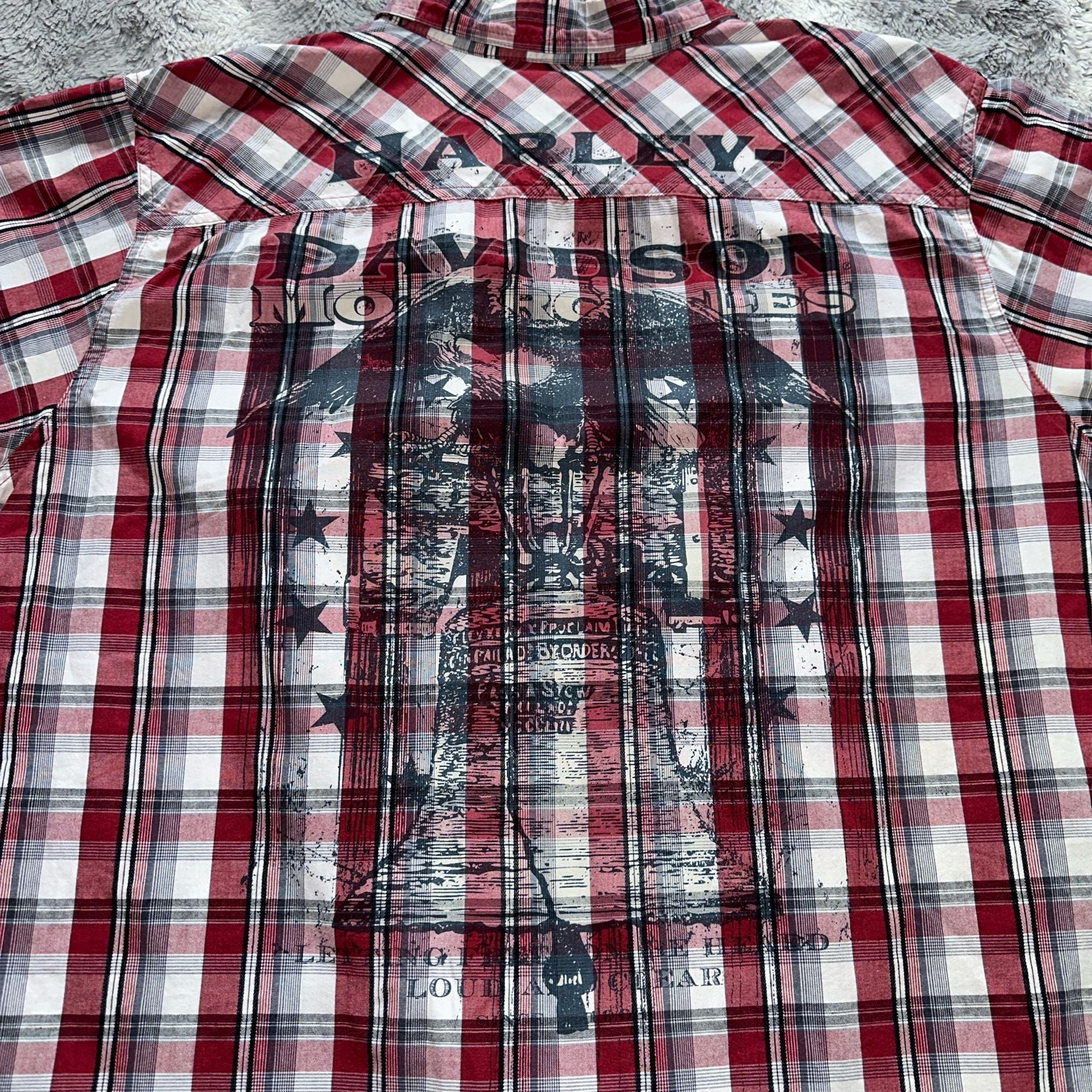 Harley-Davidson Short Sleeve Plaid Button Up Shirt Red 4