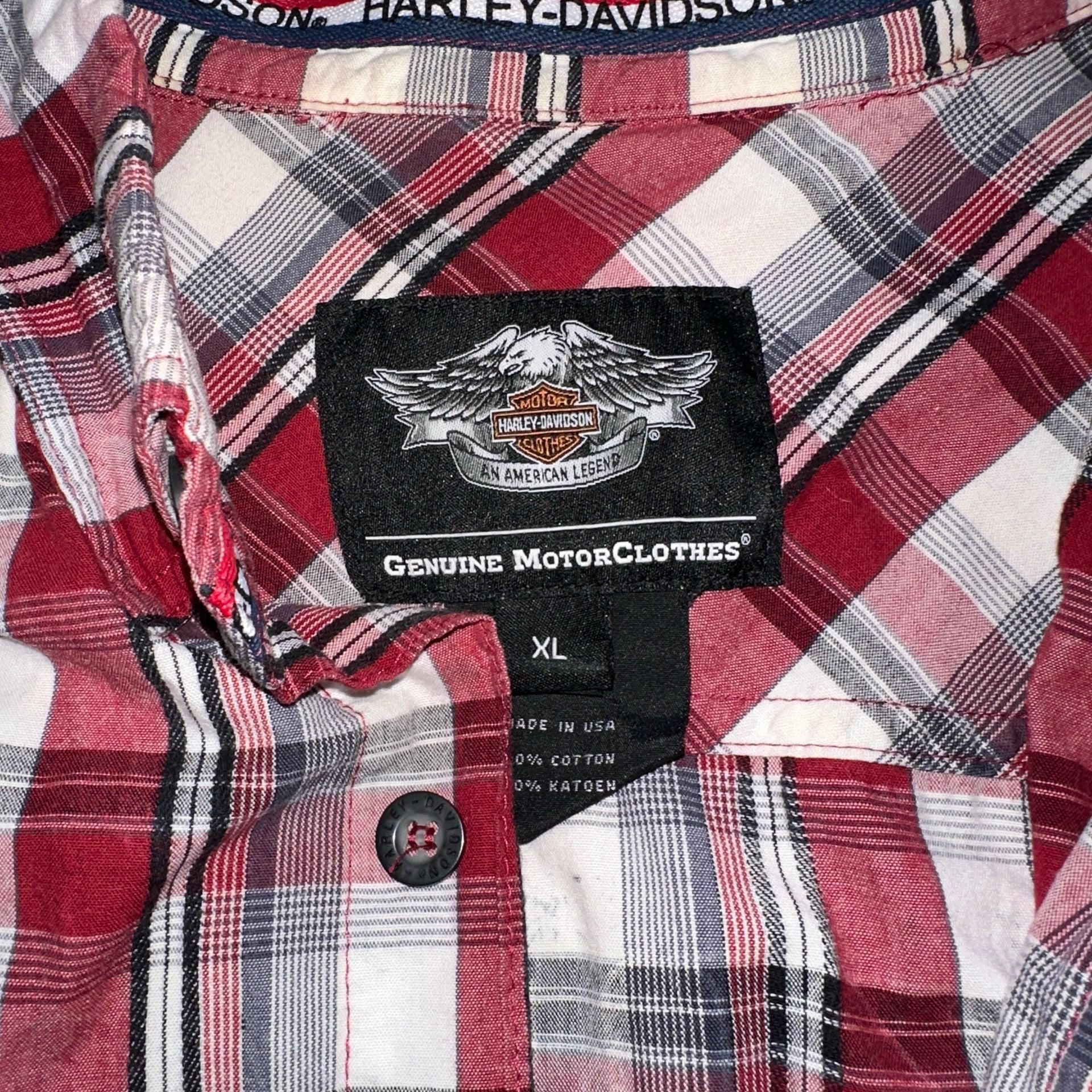 Harley-Davidson Short Sleeve Plaid Button Up Shirt Red 5