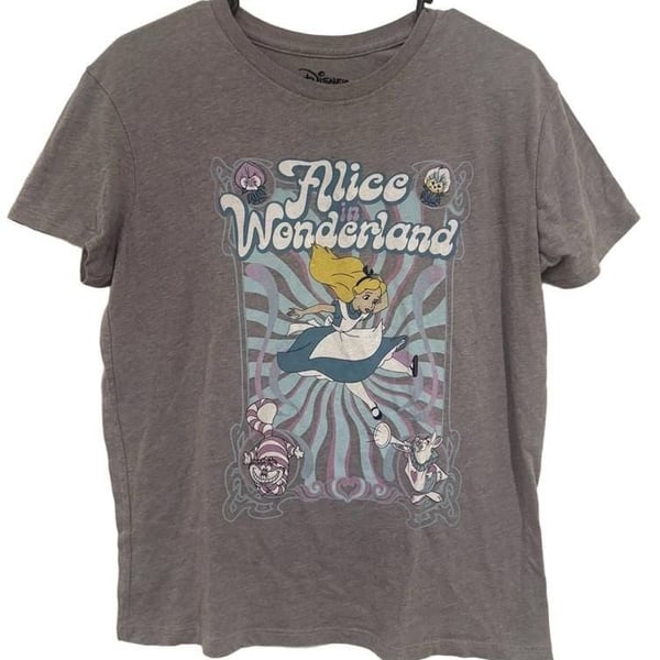 Disney Alice In Wonderland Graphic T-Shirt Size S Gray
