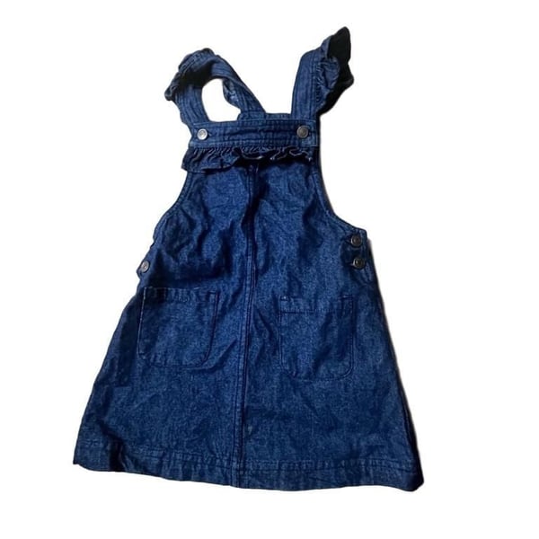 Max Studio Kids Denim Overall Dress Size 4T Ruffle Straps Pockets Blue