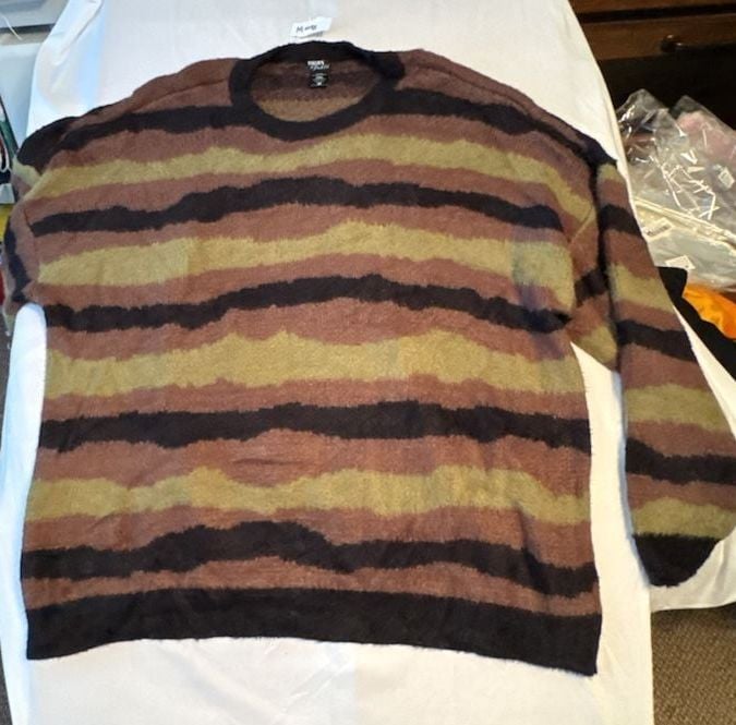 Thorn & Fable Wavy Stripe Fuzzy Sweater Size 3X Brown Green 2