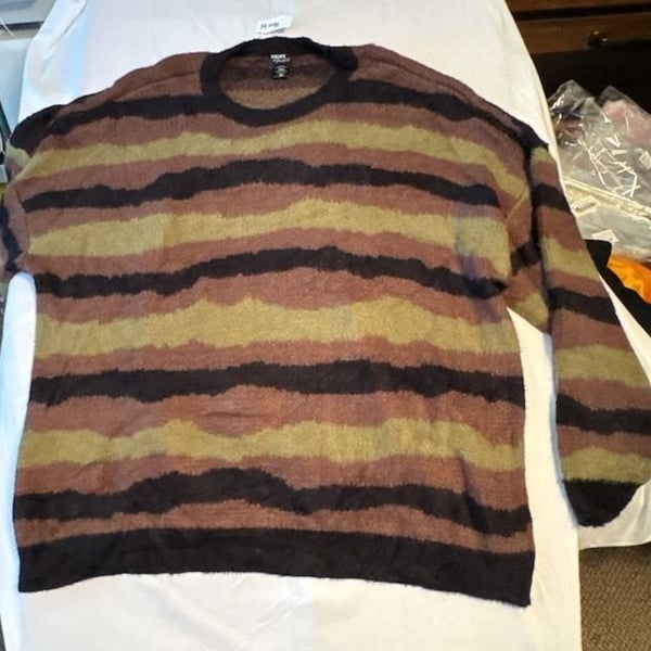 Thorn & Fable Wavy Stripe Fuzzy Sweater Size 3X Brown Green