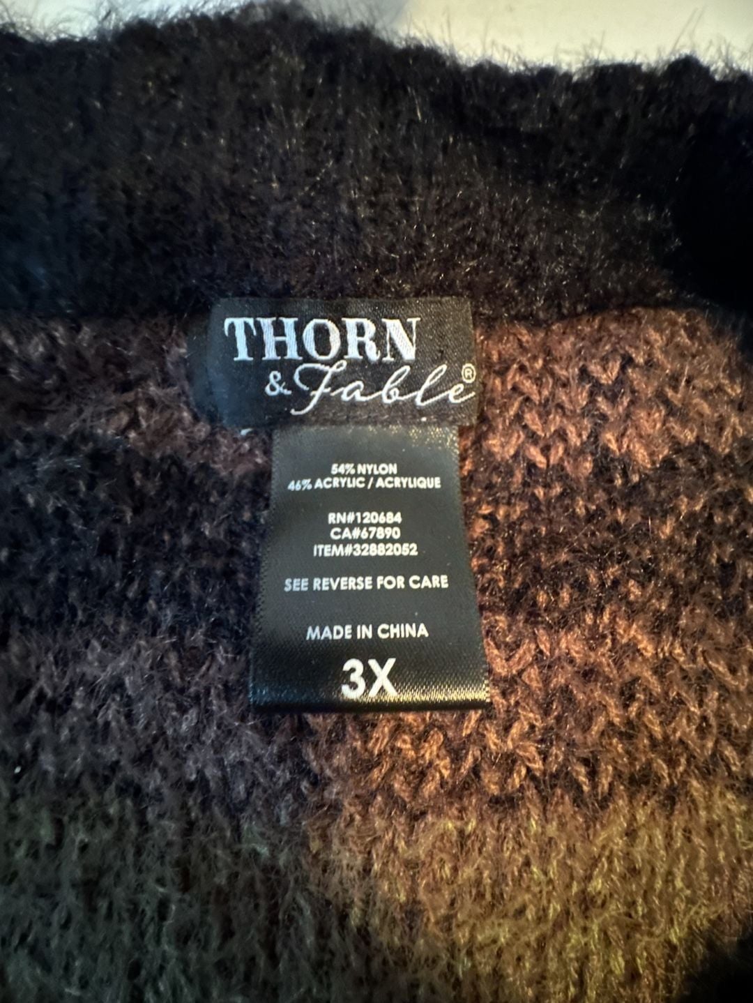 Thorn & Fable Wavy Stripe Fuzzy Sweater Size 3X Brown Green 3