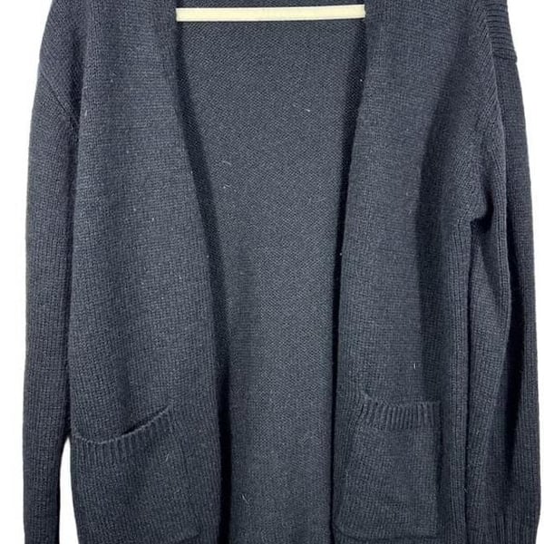 Zenana Open Front Cardigan Size M Black Knit Pockets