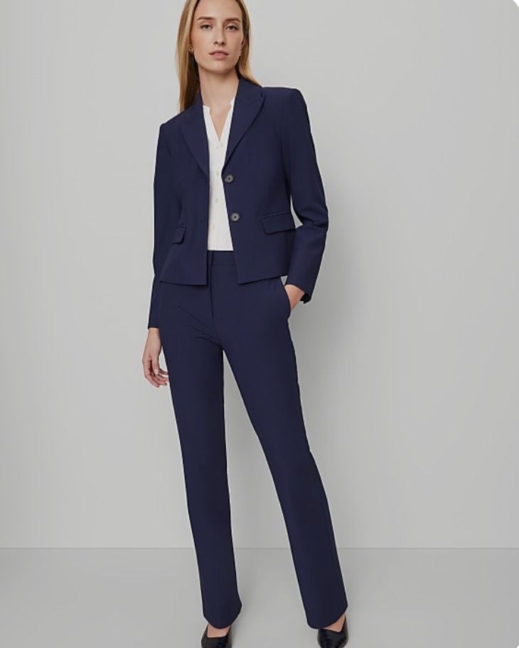 Ann Taylor Bi-Stretch Suit Size 2 Navy Blue Blazer And Pants 1
