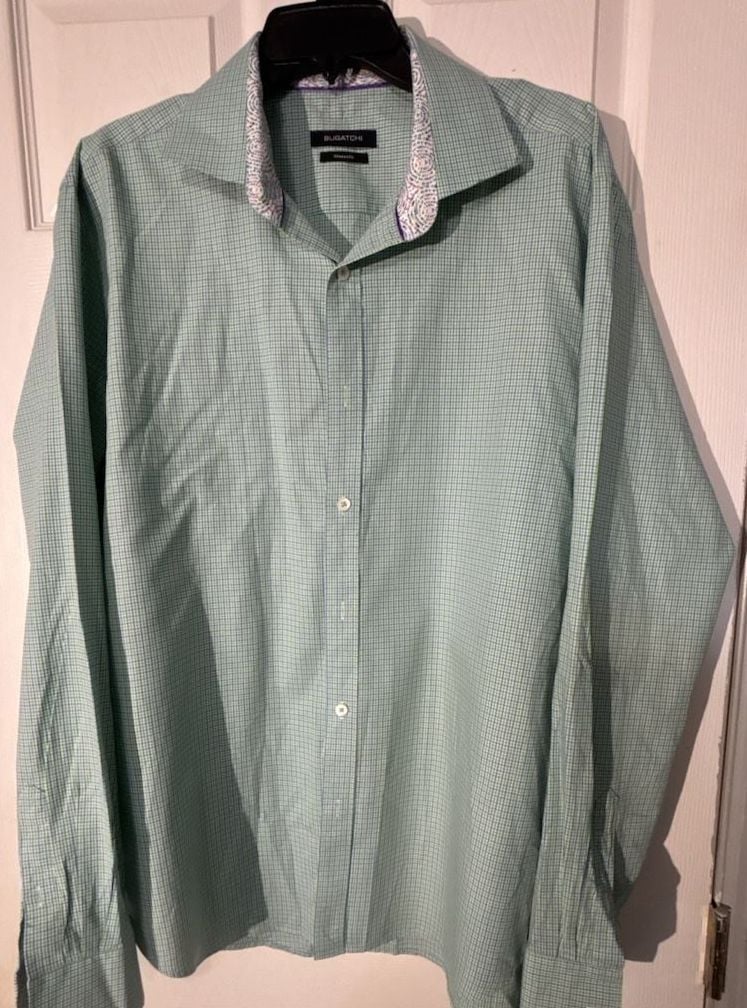 Bugatchi Shaped Fit Size 16 D84518L40S Plaid Long Sleeve Button Up Shirt 2