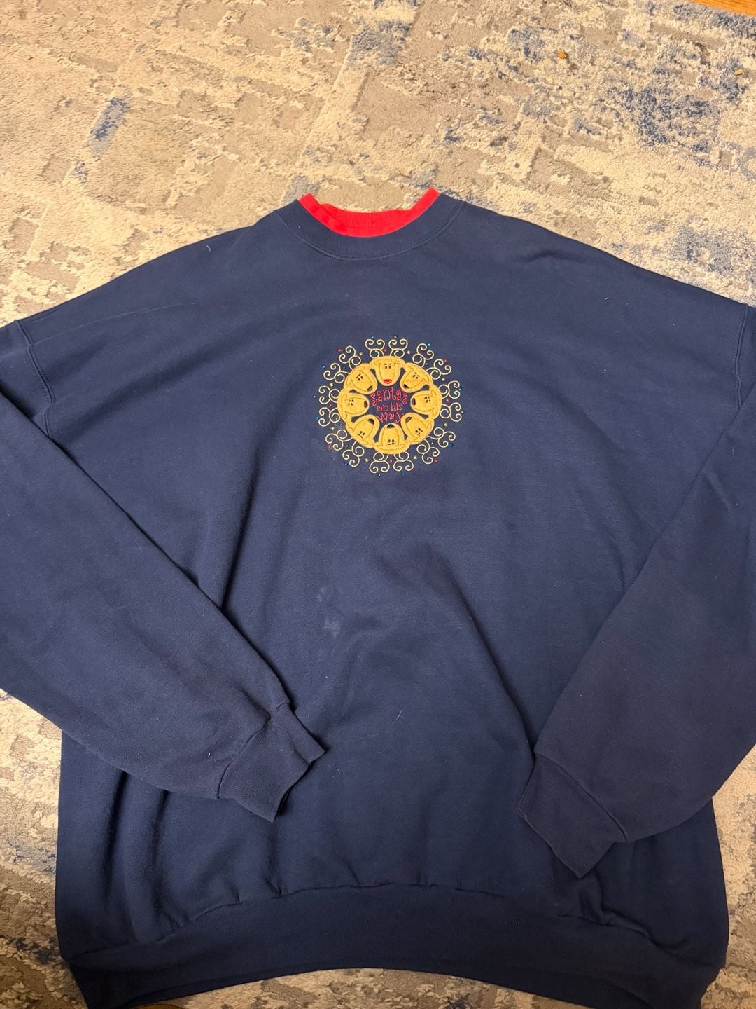 MC Sportswear Santa is on his Way Sweatshirt Size 3X Navy Blue Christmas 2