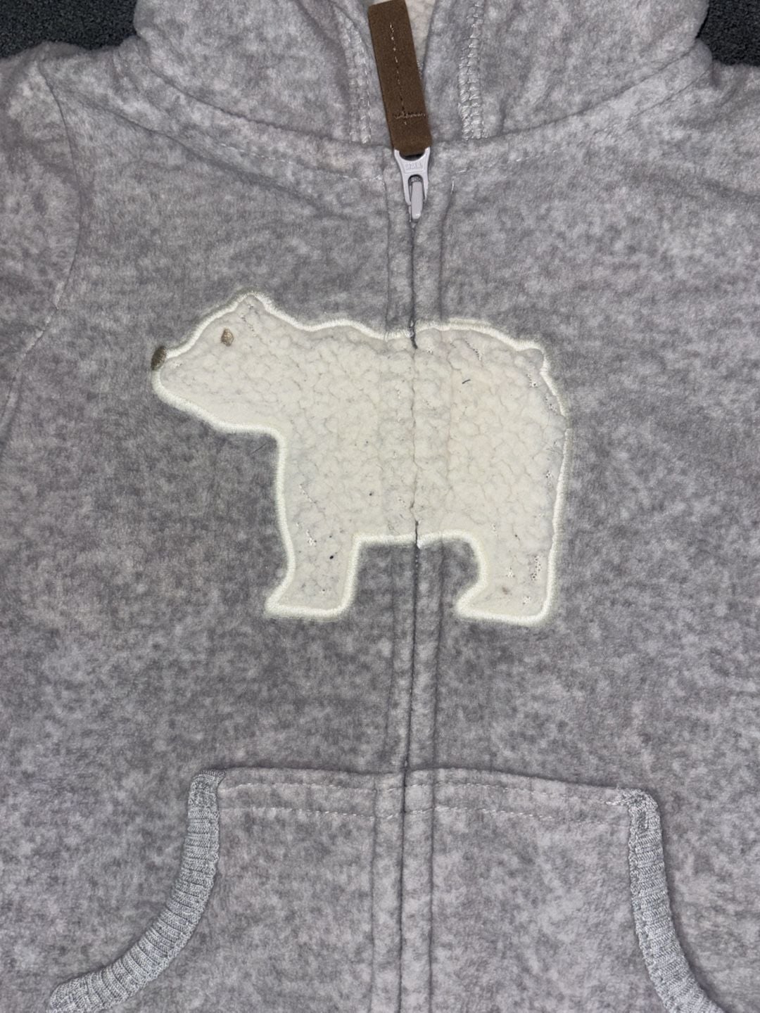 Carter’s Fleece Zip Up Jumpsuit With Sherpa Lined Hood Polar Bear Grey 9M 6