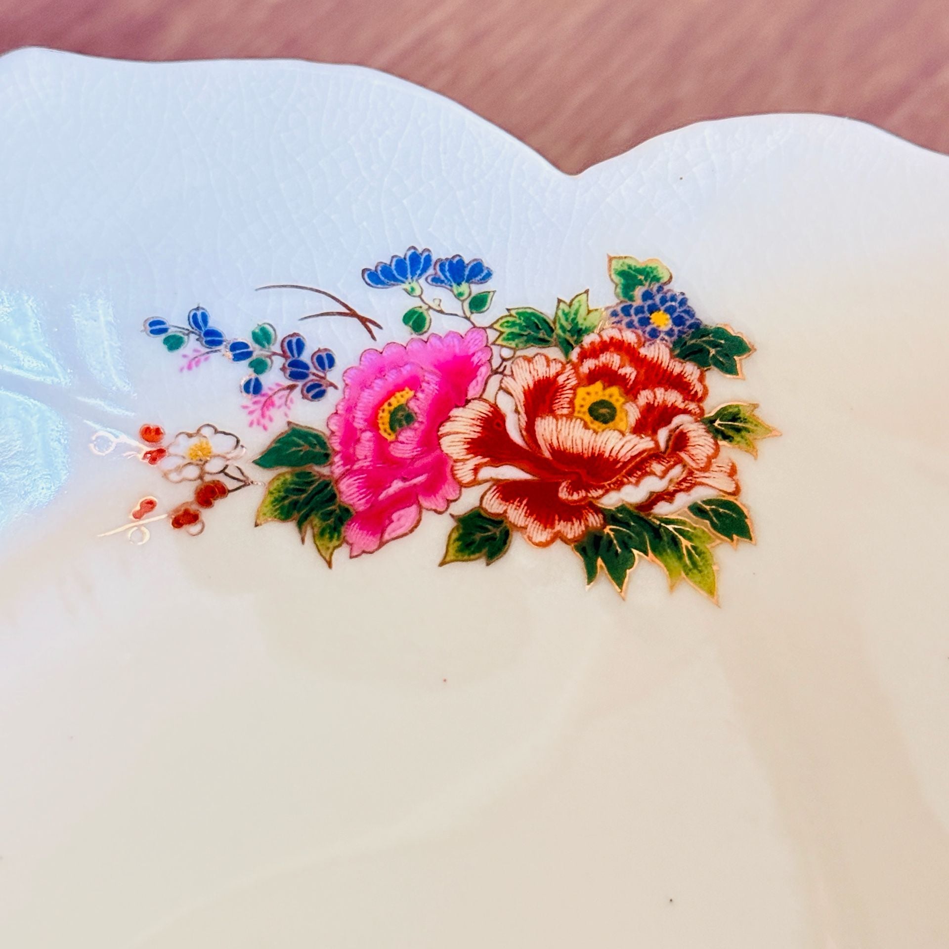 Satsuma Vintage Japanese Porcelain Bowl Peacock Flowers Gold Accents 7