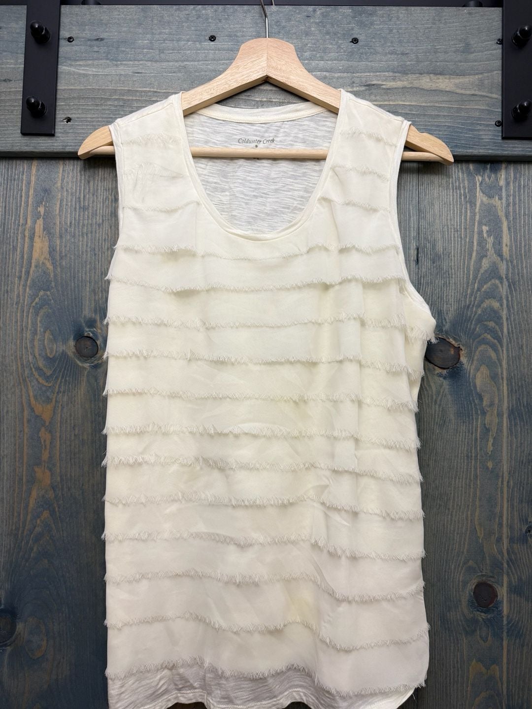 Coldwater Creek Tiered Fringe Tank Top Size L 14-16 Ivory Sleeveless 2