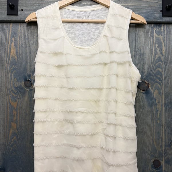 Coldwater Creek Tiered Fringe Tank Top Size L 14-16 Ivory Sleeveless