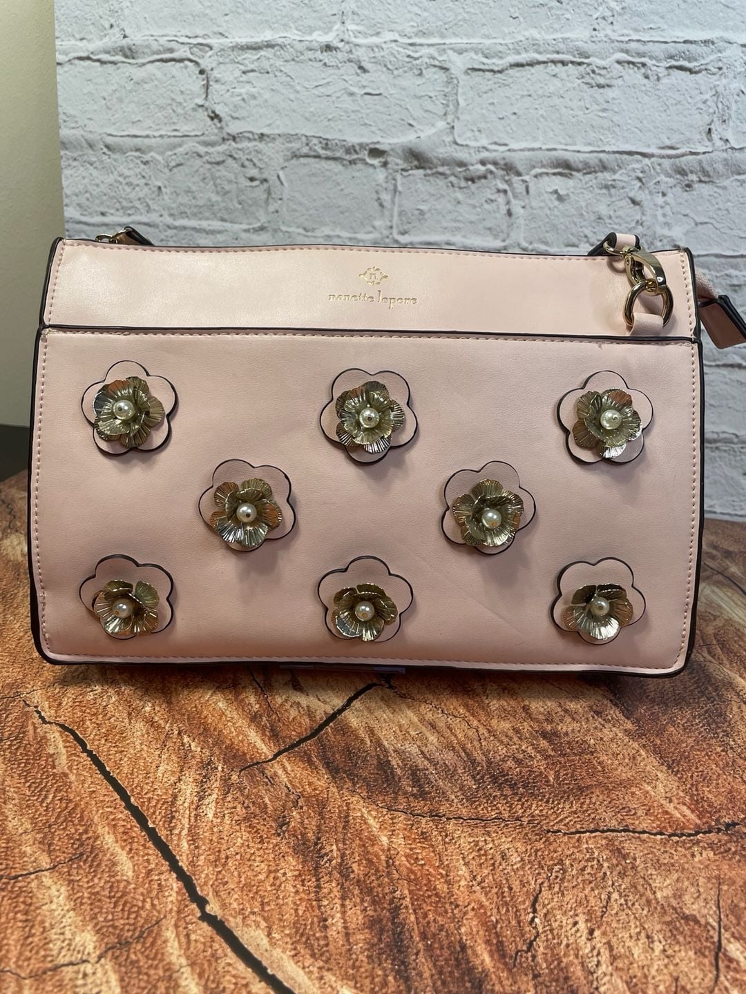 Nanette Lepore Pink Floral Pearl Crossbody Bag 2
