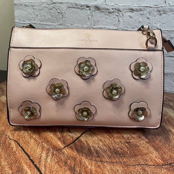 Nanette Lepore Pink Floral Pearl Crossbody Bag