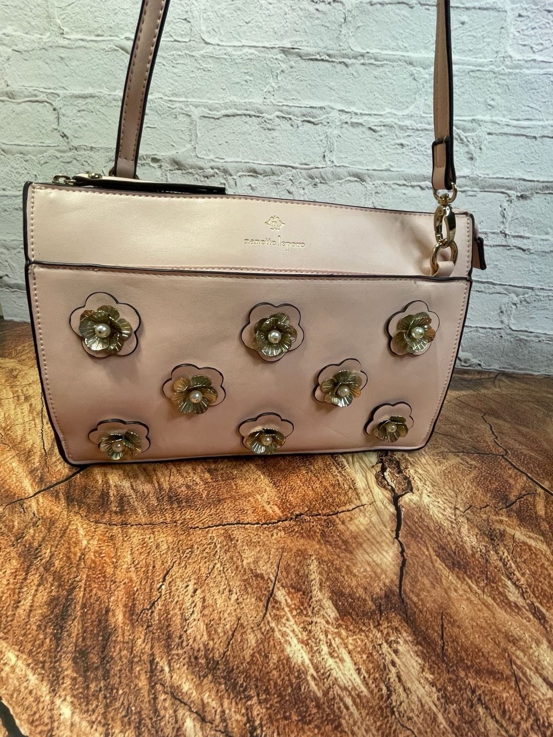 Nanette Lepore Pink Floral Pearl Crossbody Bag 4