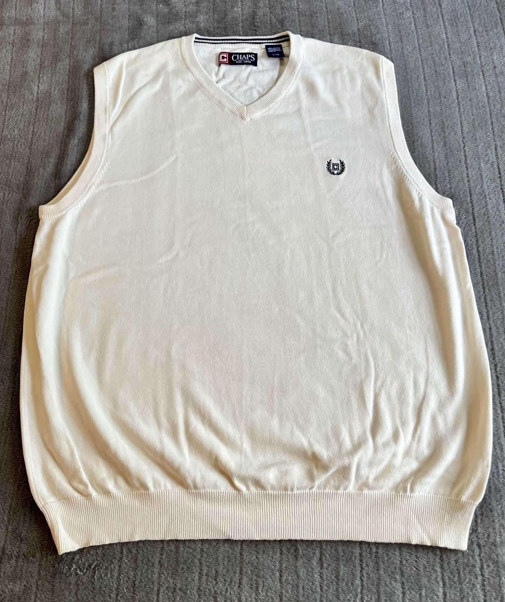 Chaps Est. 1978 Men’s 100% Cotton V- Neck Sleeveless Vest Cream Size L Golf 2