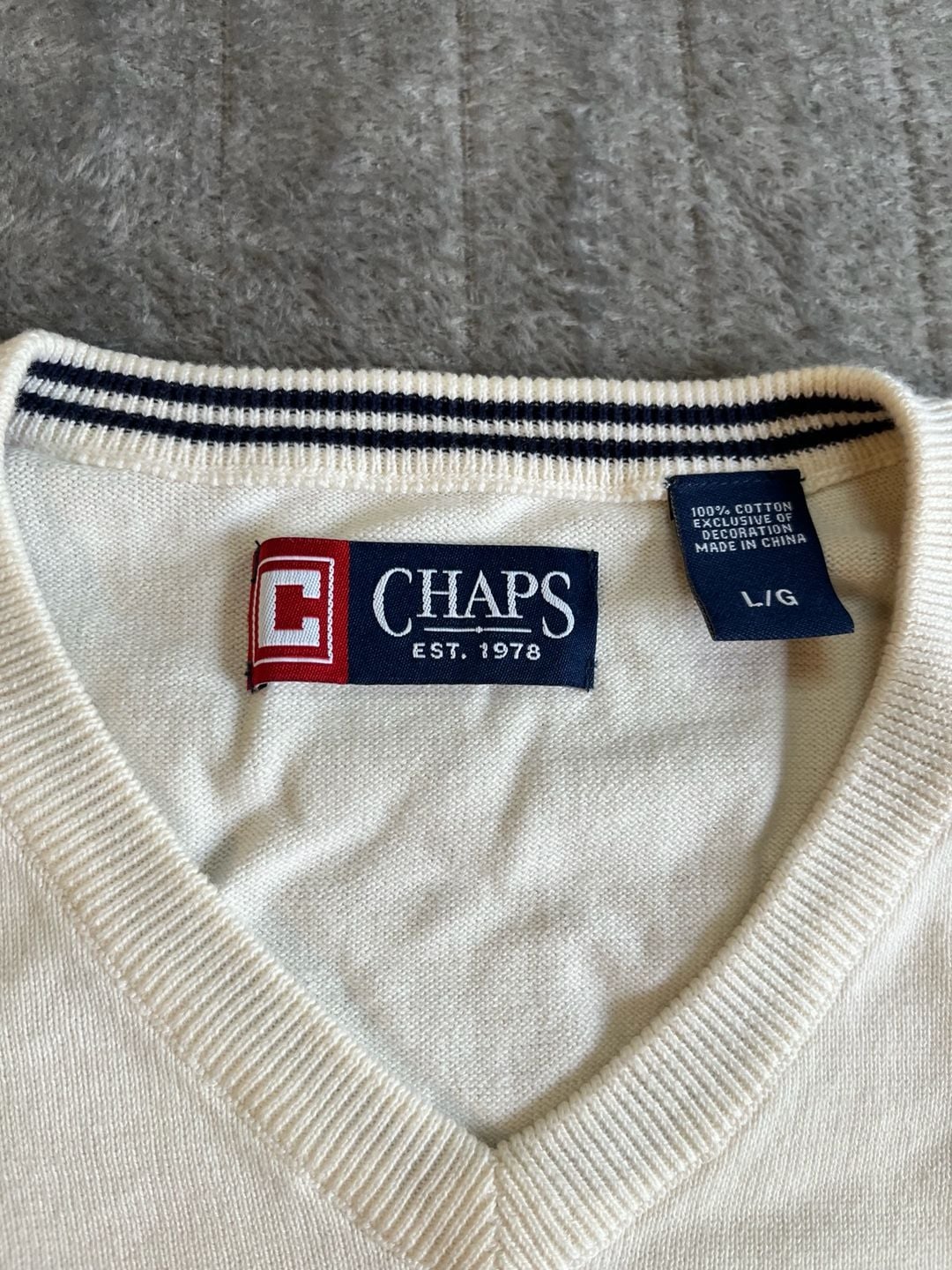 Chaps Est. 1978 Men’s 100% Cotton V- Neck Sleeveless Vest Cream Size L Golf 4