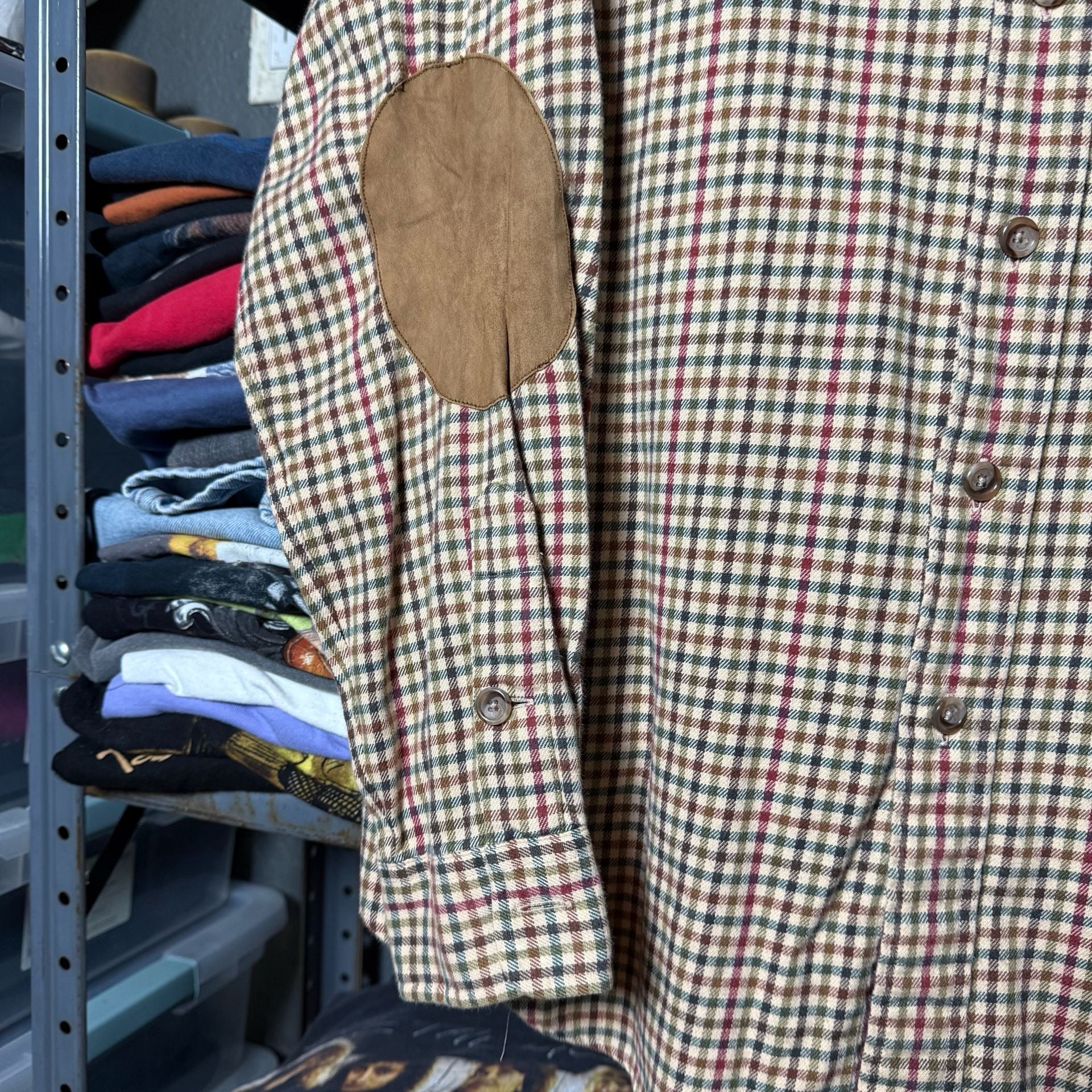 Vintage Ralph Lauren Classic Fit Plaid Shirt Size L Suede Elbow Patches 3